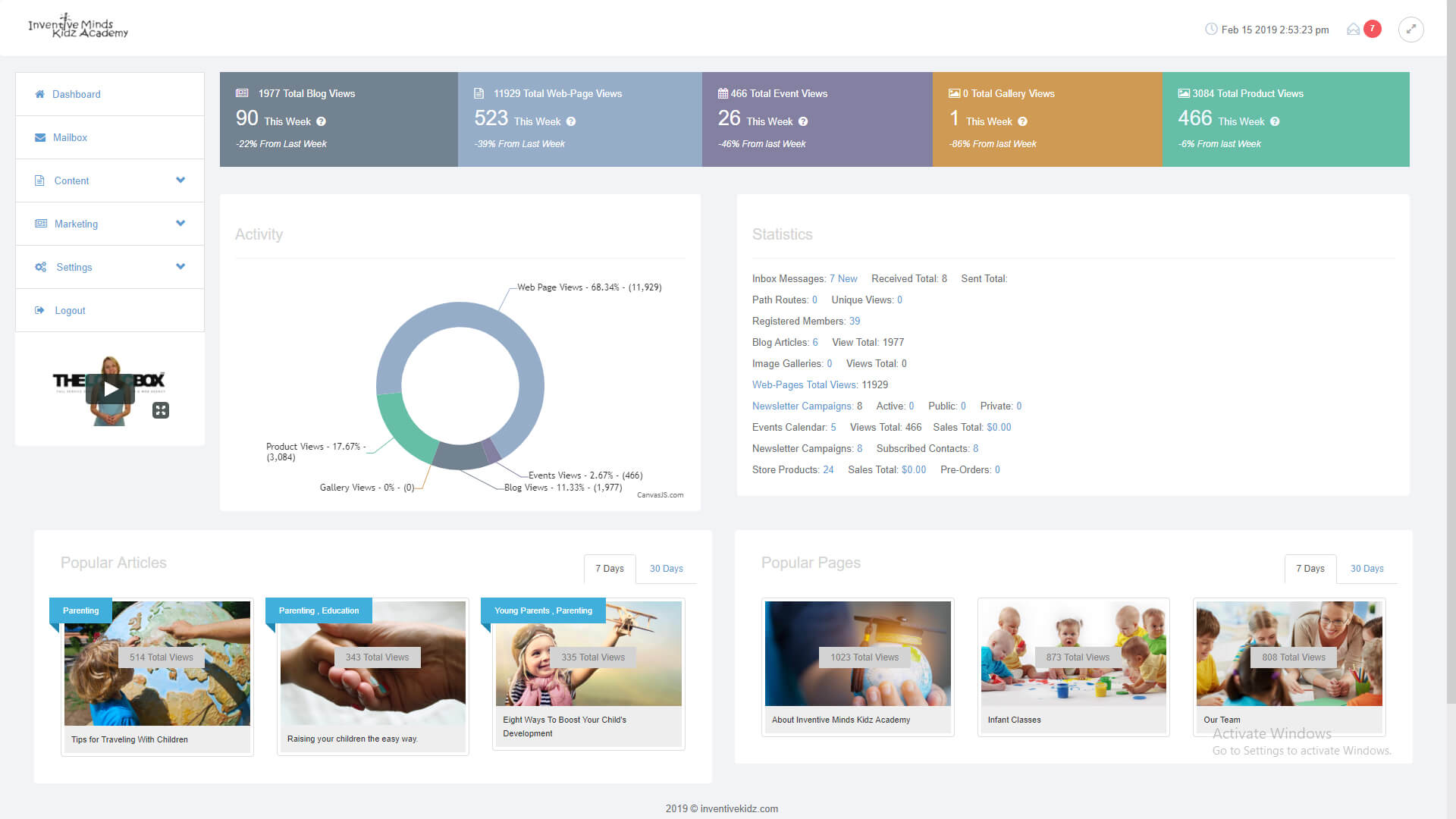Admin dashboard
