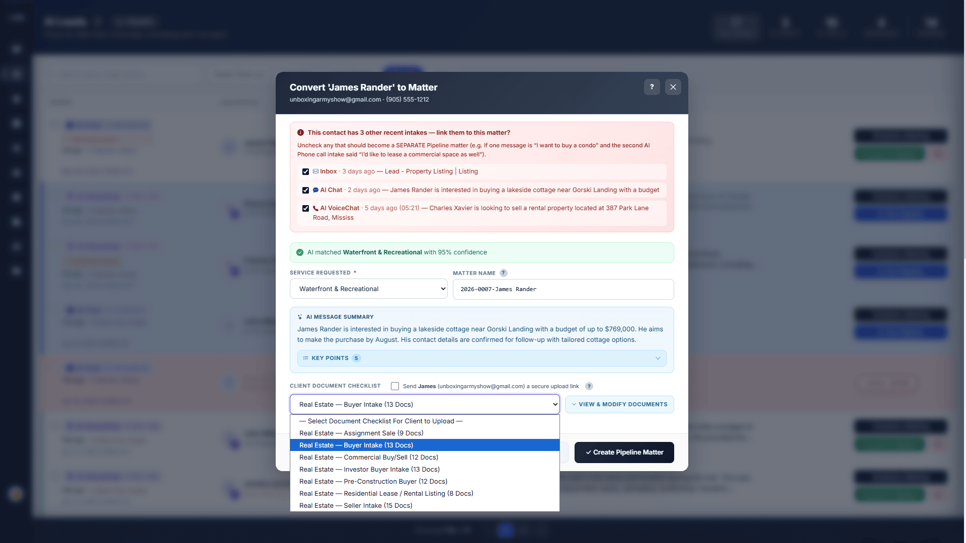 Convert lead to pipeline matter