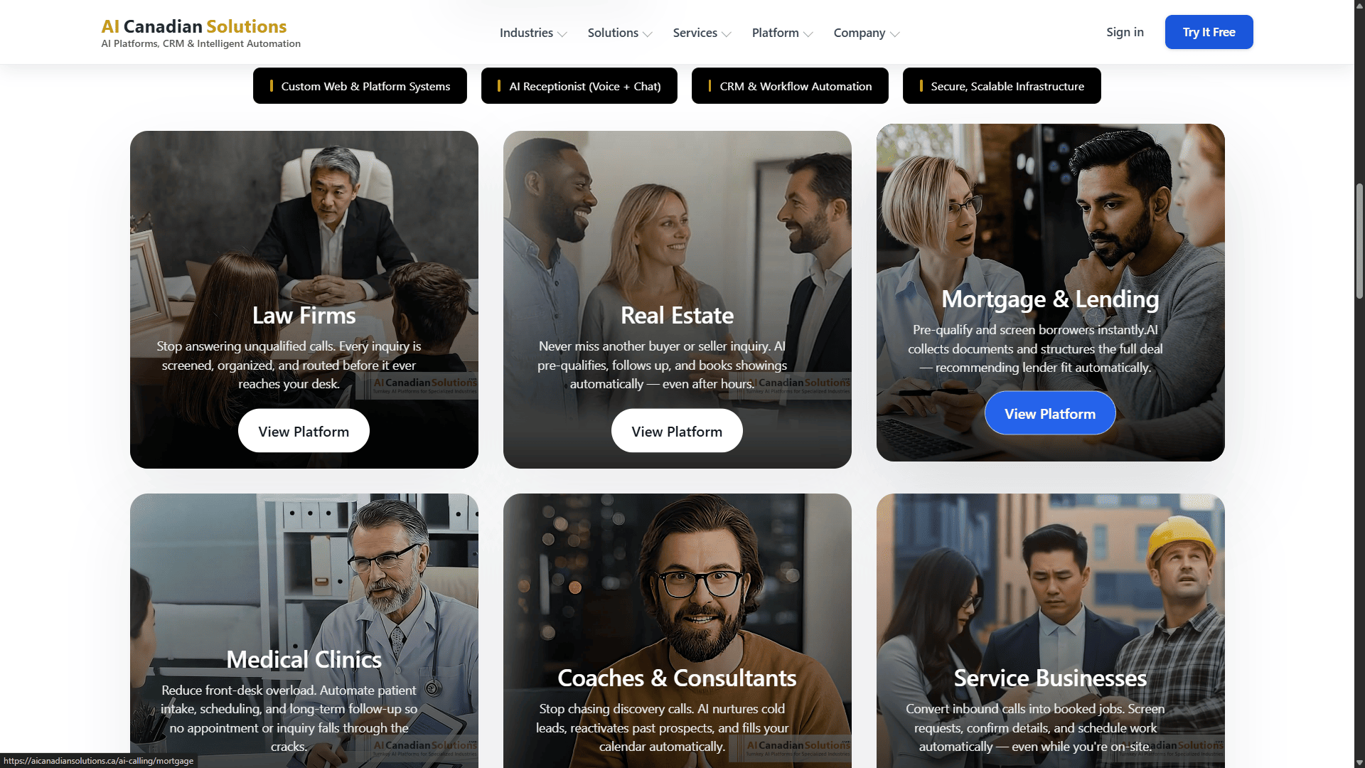 Industry-specific landing pages