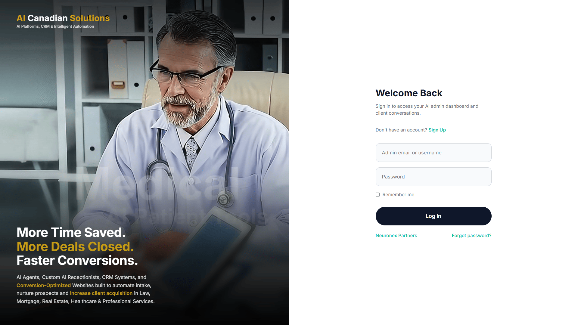Tenant login screen